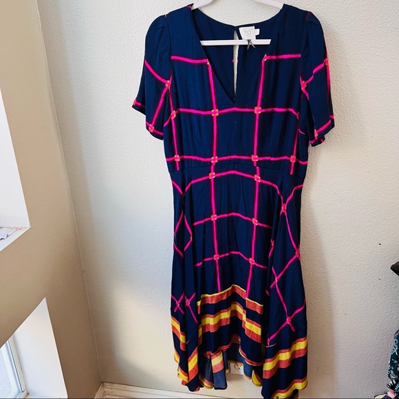 anthropologie HD in Paris blue & pink striped pane midi dress womens 8 - Picture 3 of 9